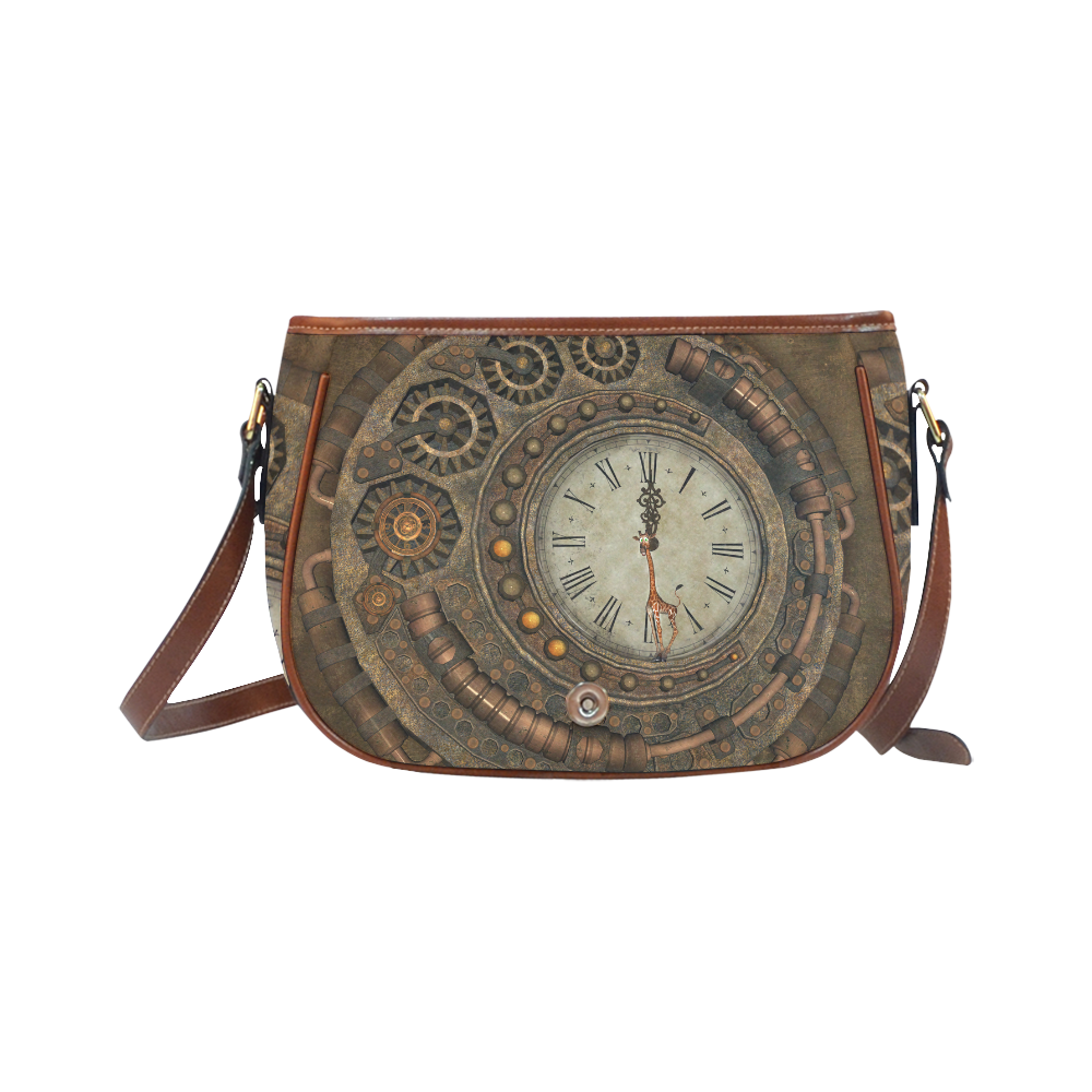 Steampunk clock, cute giraffe Saddle Bag/Small (Model 1649) Full Customization