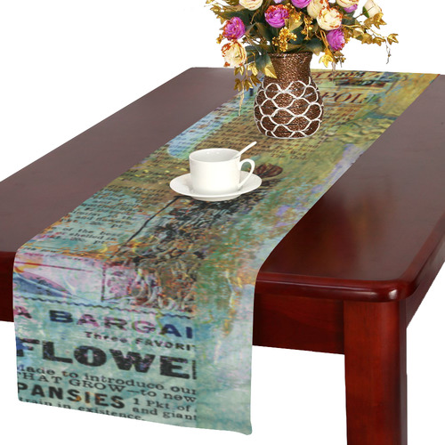 Old Newspaper Colorful Painting Splashes Table Runner 16x72 inch