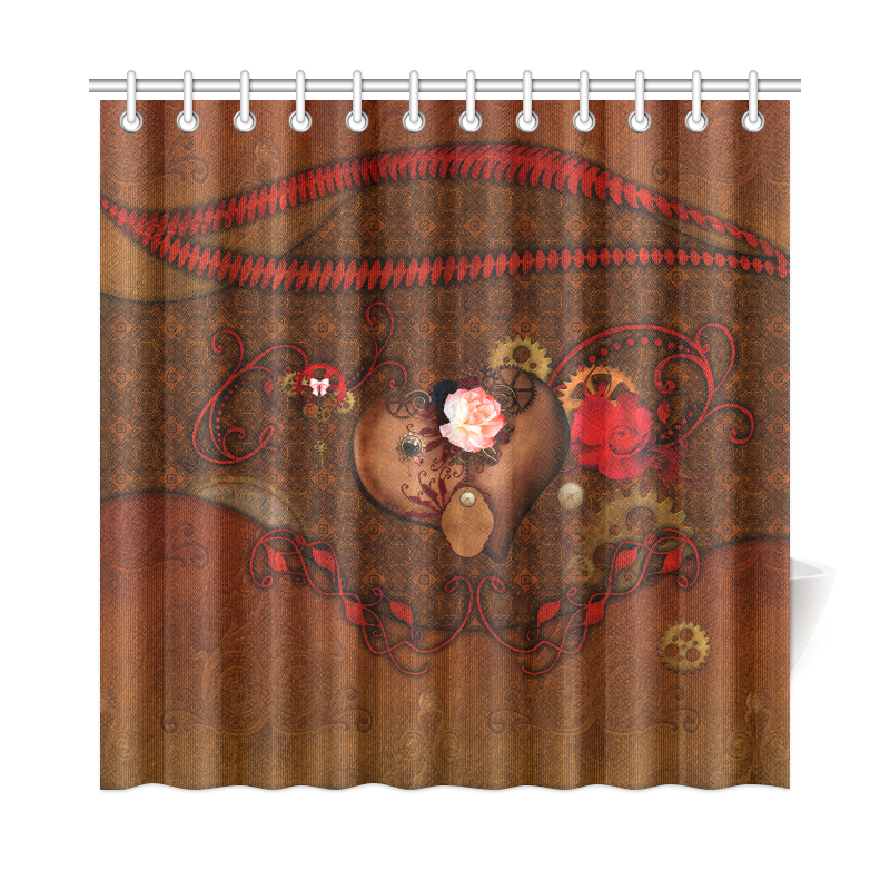 Steampunk heart with roses, valentines Shower Curtain 72"x72"