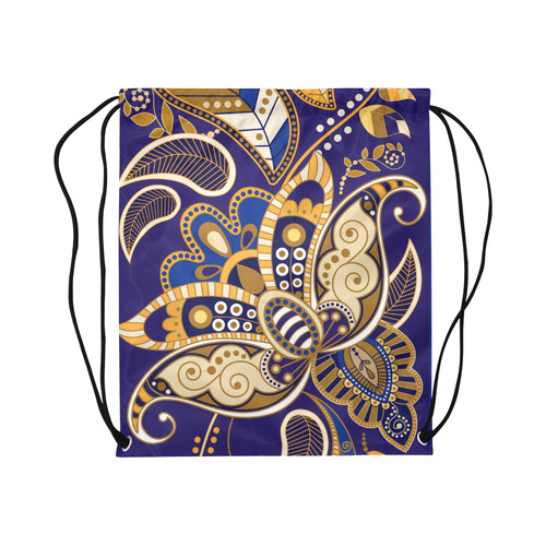 Beautiful Vintage Paisley Floral Ethnic Pattern Large Drawstring Bag Model 1604 (Twin Sides)  16.5"(W) * 19.3"(H)