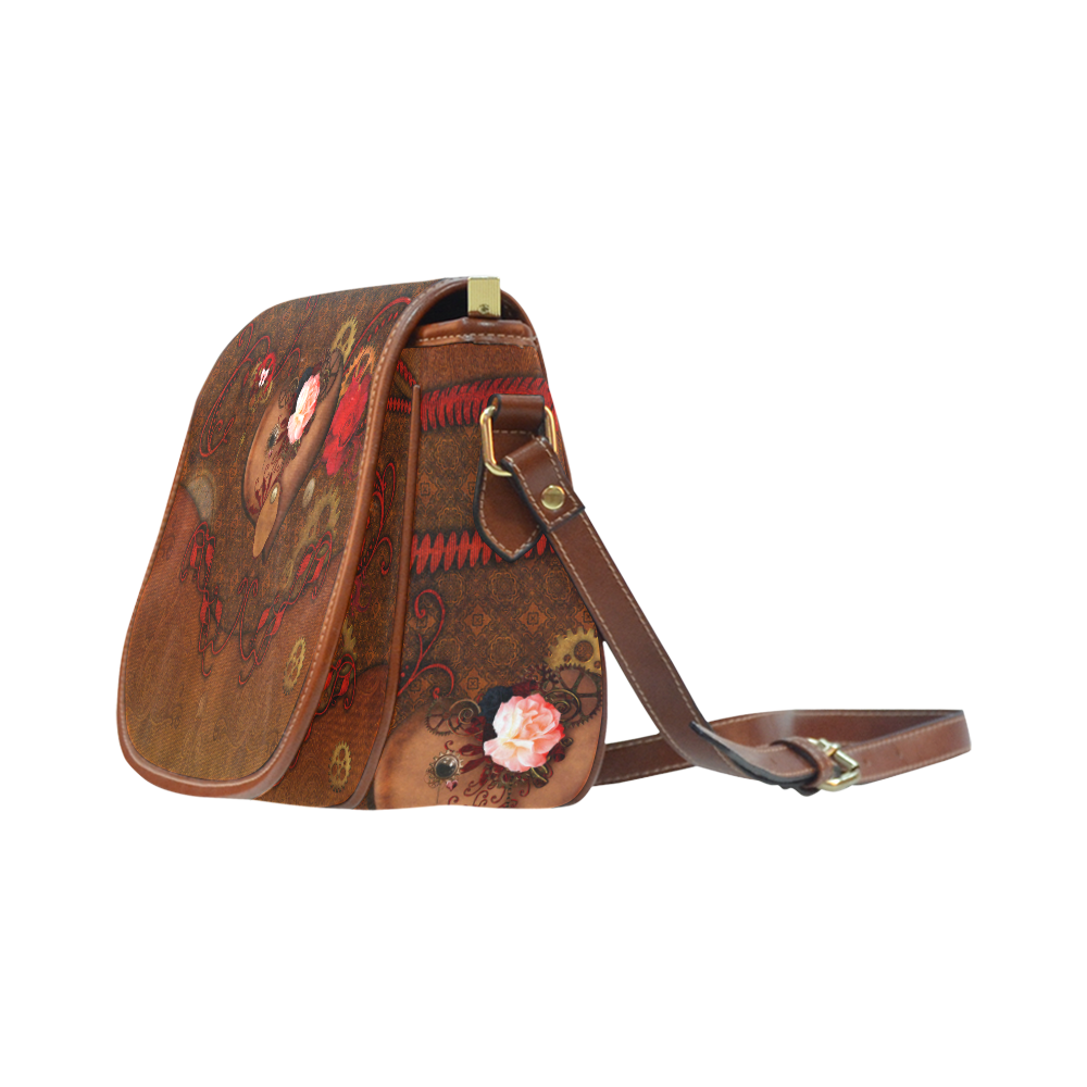 Steampunk heart with roses, valentines Saddle Bag/Large (Model 1649)