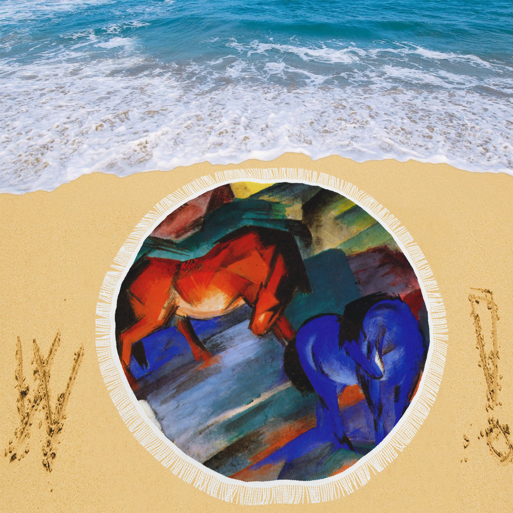 Red and Blue Horse by Franz Marc Circular Beach Shawl 59"x 59"