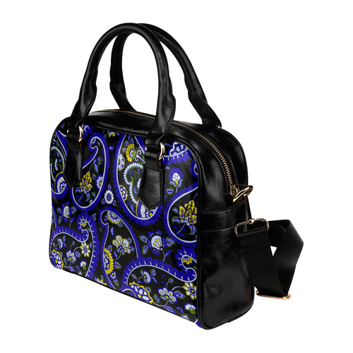 Blue Gold Elegant Vintage Floral Paisley Shoulder Handbag (Model 1634)