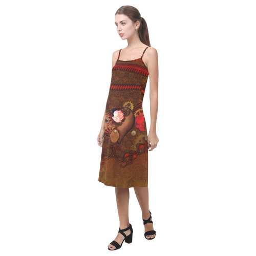 Steampunk heart with roses, valentines Alcestis Slip Dress (Model D05)