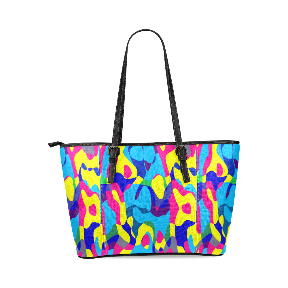 Colorful chaos Leather Tote Bag/Large (Model 1640)