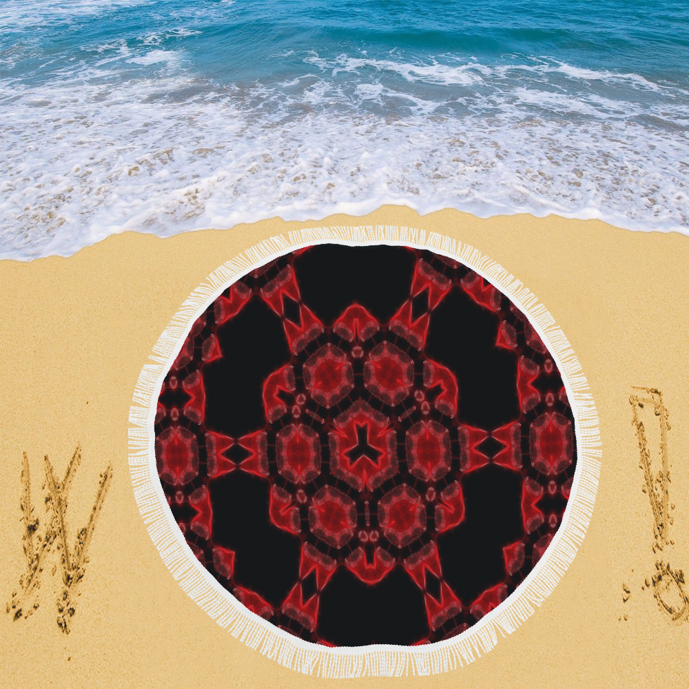 Red Alaun Mandala Circular Beach Shawl 59"x 59"