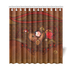 Steampunk heart with roses, valentines Shower Curtain 69"x72"