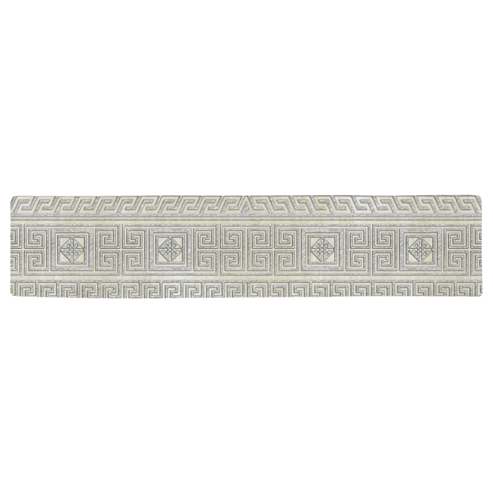 BORDER - Greece Ornaments White Silver Table Runner 16x72 inch