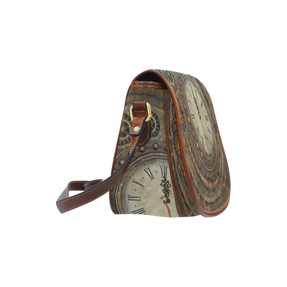Steampunk clock, cute giraffe Saddle Bag/Small (Model 1649) Full Customization