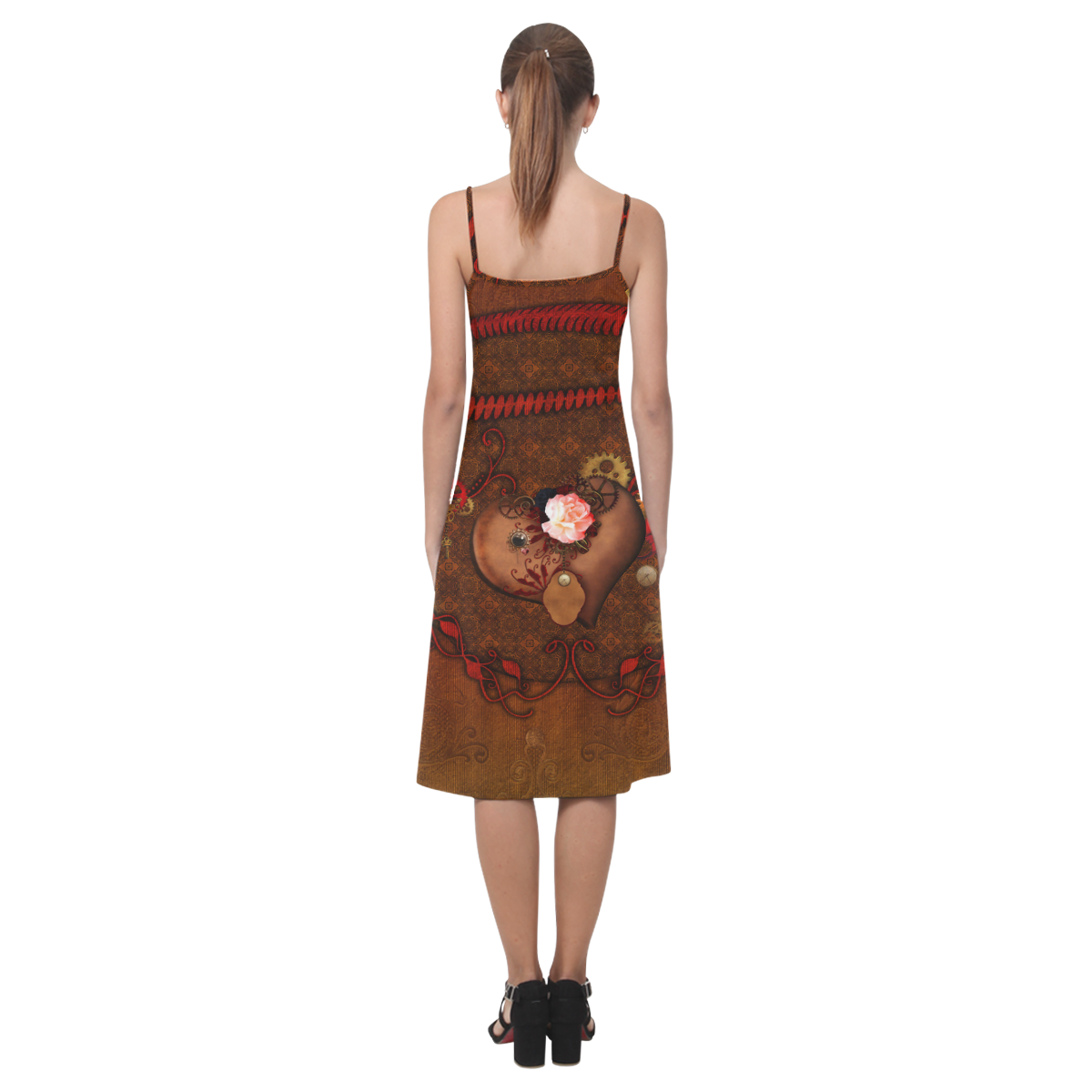 Steampunk heart with roses, valentines Alcestis Slip Dress (Model D05)