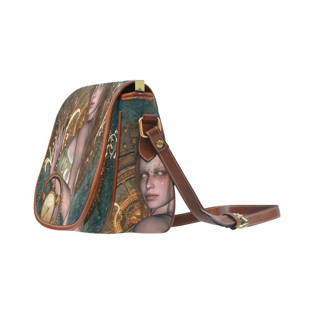 The steampunk lady with awesome eyes, clocks Saddle Bag/Small (Model 1649) Full Customization