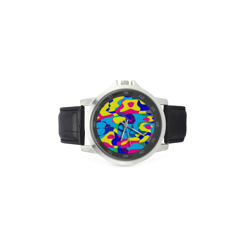 Colorful chaos Unisex Stainless Steel Leather Strap Watch(Model 202)
