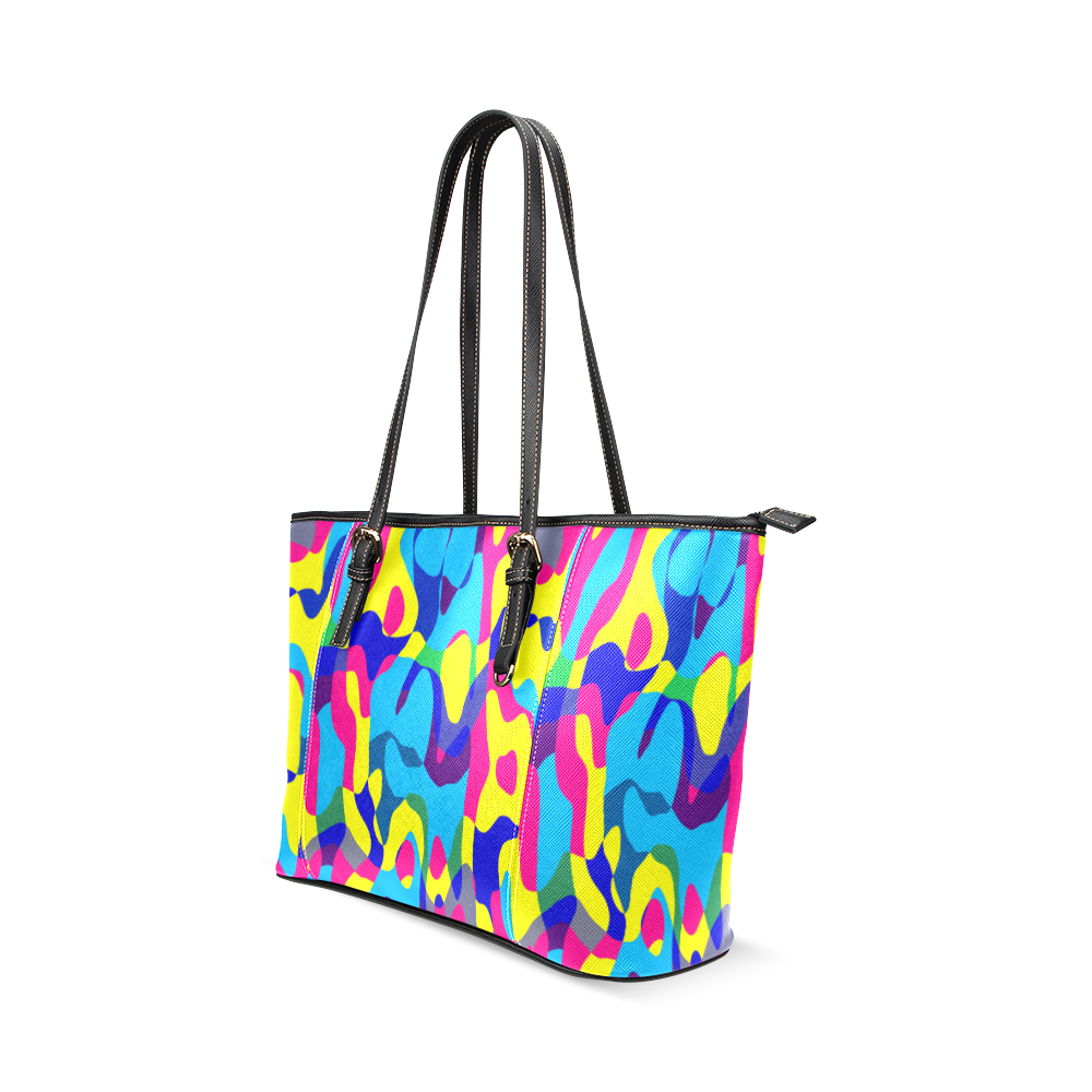 Colorful chaos Leather Tote Bag/Large (Model 1640)