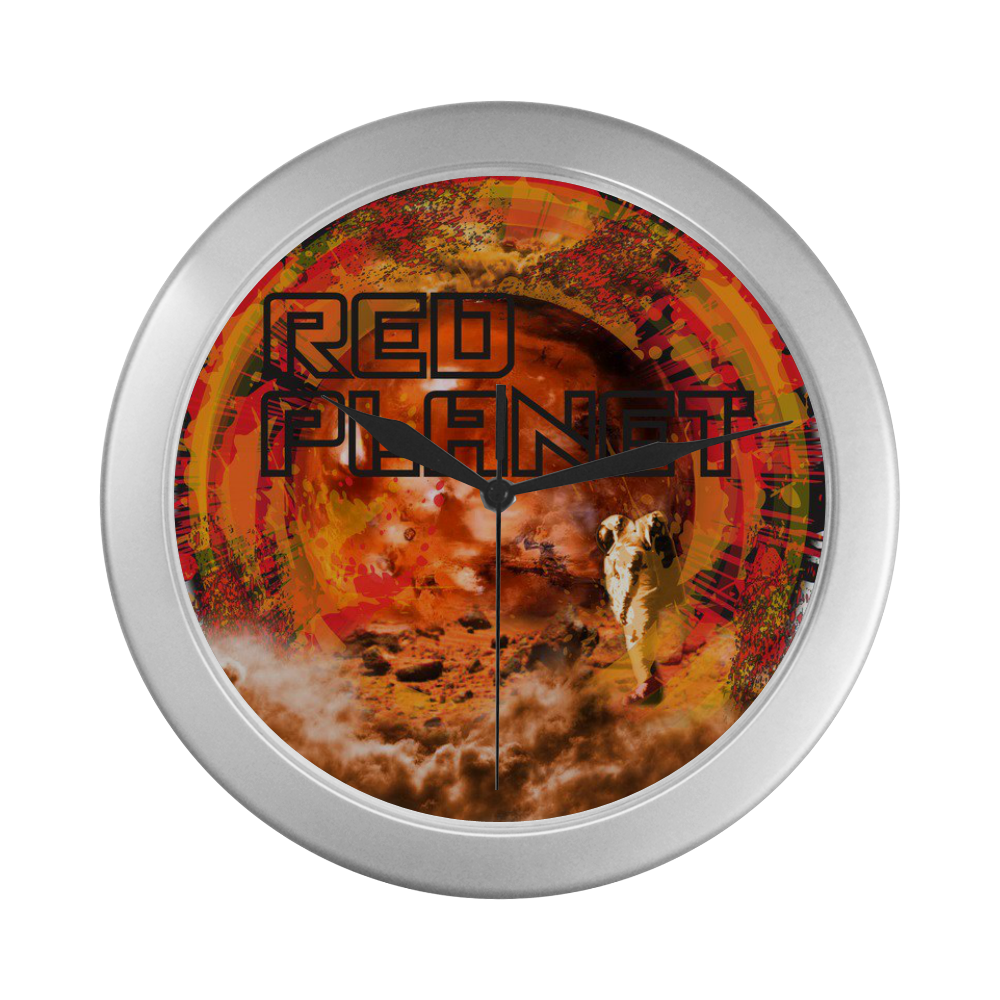 Mars Red Planet Graphic Design Silver Color Wall Clock