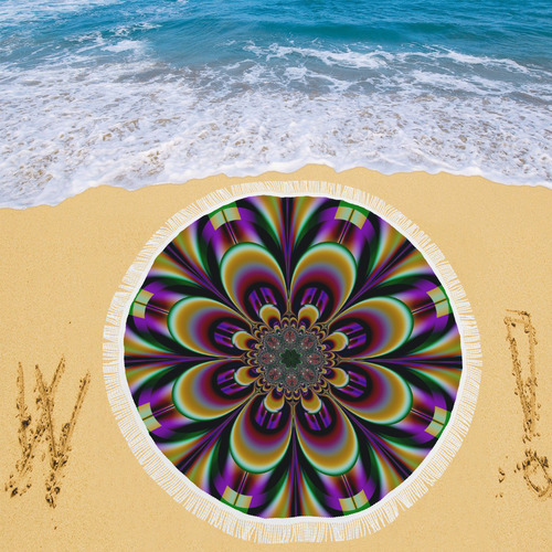 Purple Dream Fractal Flower Circular Beach Shawl 59"x 59"
