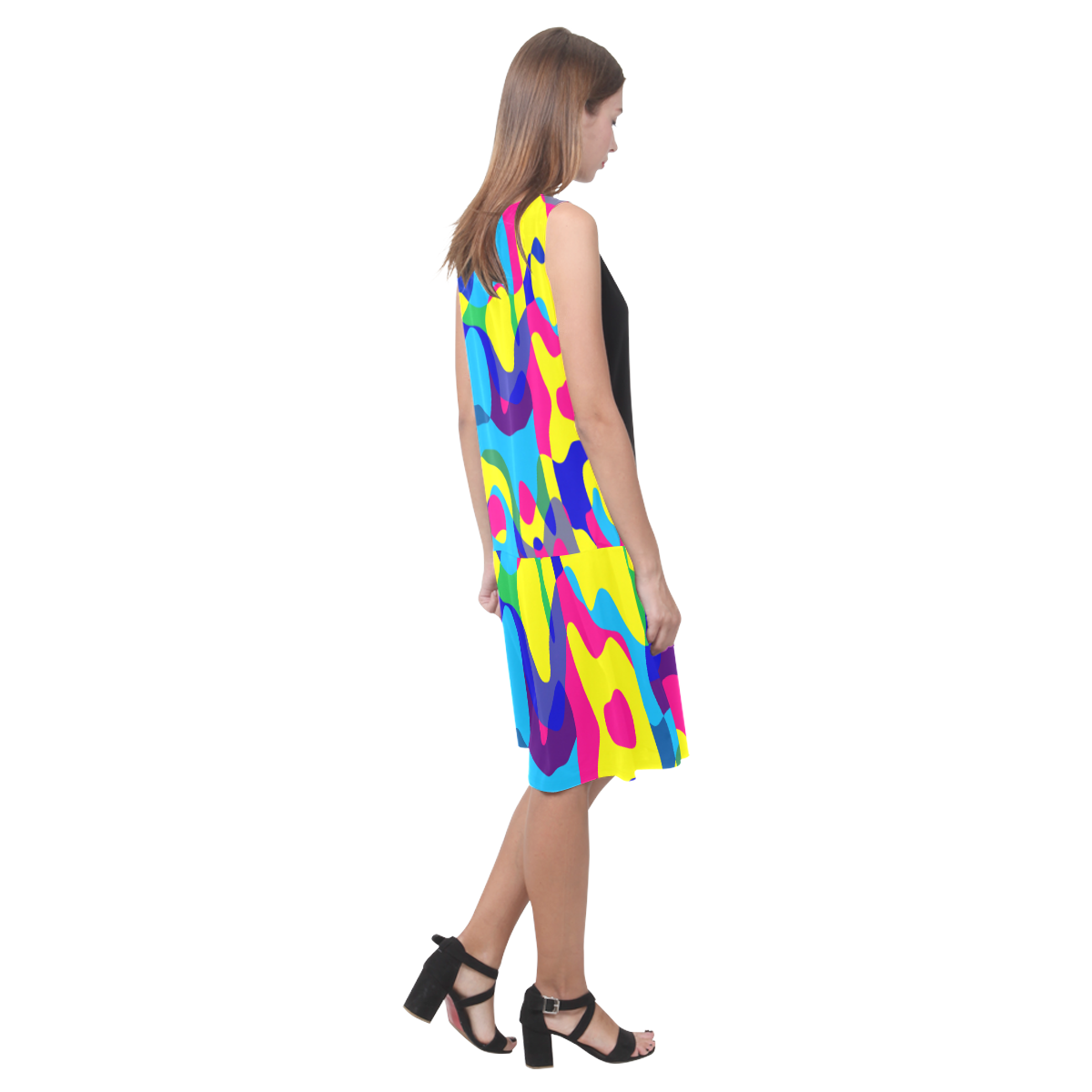 Colorful chaos Sleeveless Splicing Shift Dress(Model D17)