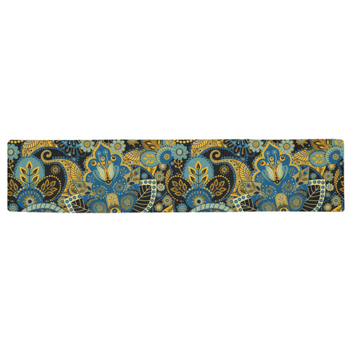 Beautiful Paisley Vintage Aqua Gold Floral Table Runner 16x72 inch