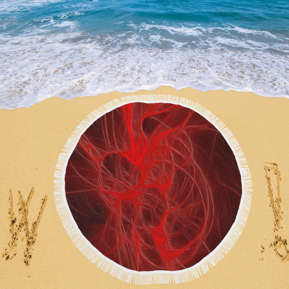 Red Fractal looks like Blood and Flesh Circular Beach Shawl 59"x 59"