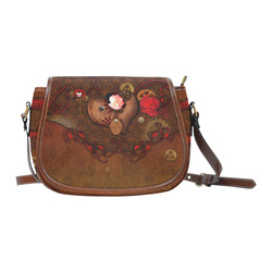 Steampunk heart with roses, valentines Saddle Bag/Large (Model 1649)