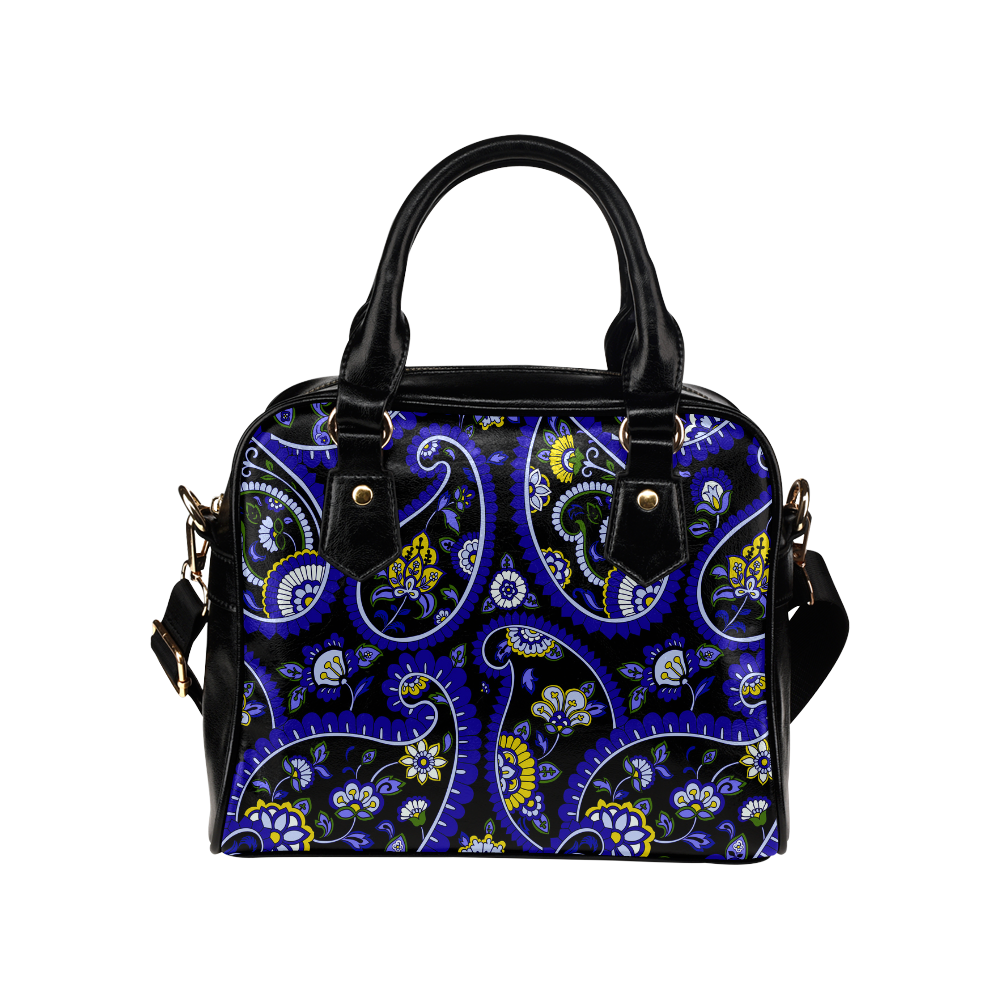 Blue Gold Elegant Vintage Floral Paisley Shoulder Handbag (Model 1634)