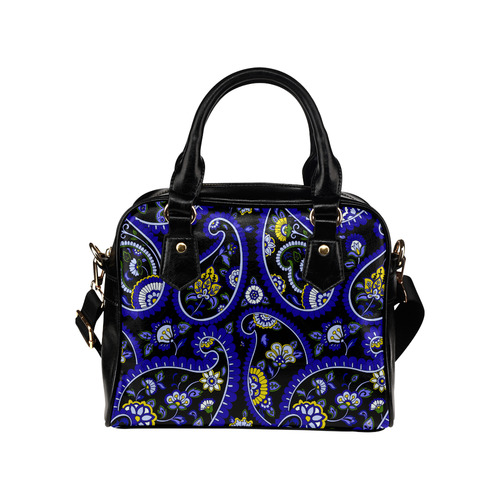 Blue Gold Elegant Vintage Floral Paisley Shoulder Handbag (Model 1634)
