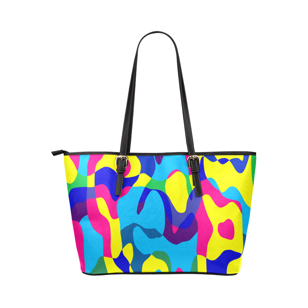 Colorful chaos Leather Tote Bag/Large (Model 1651)