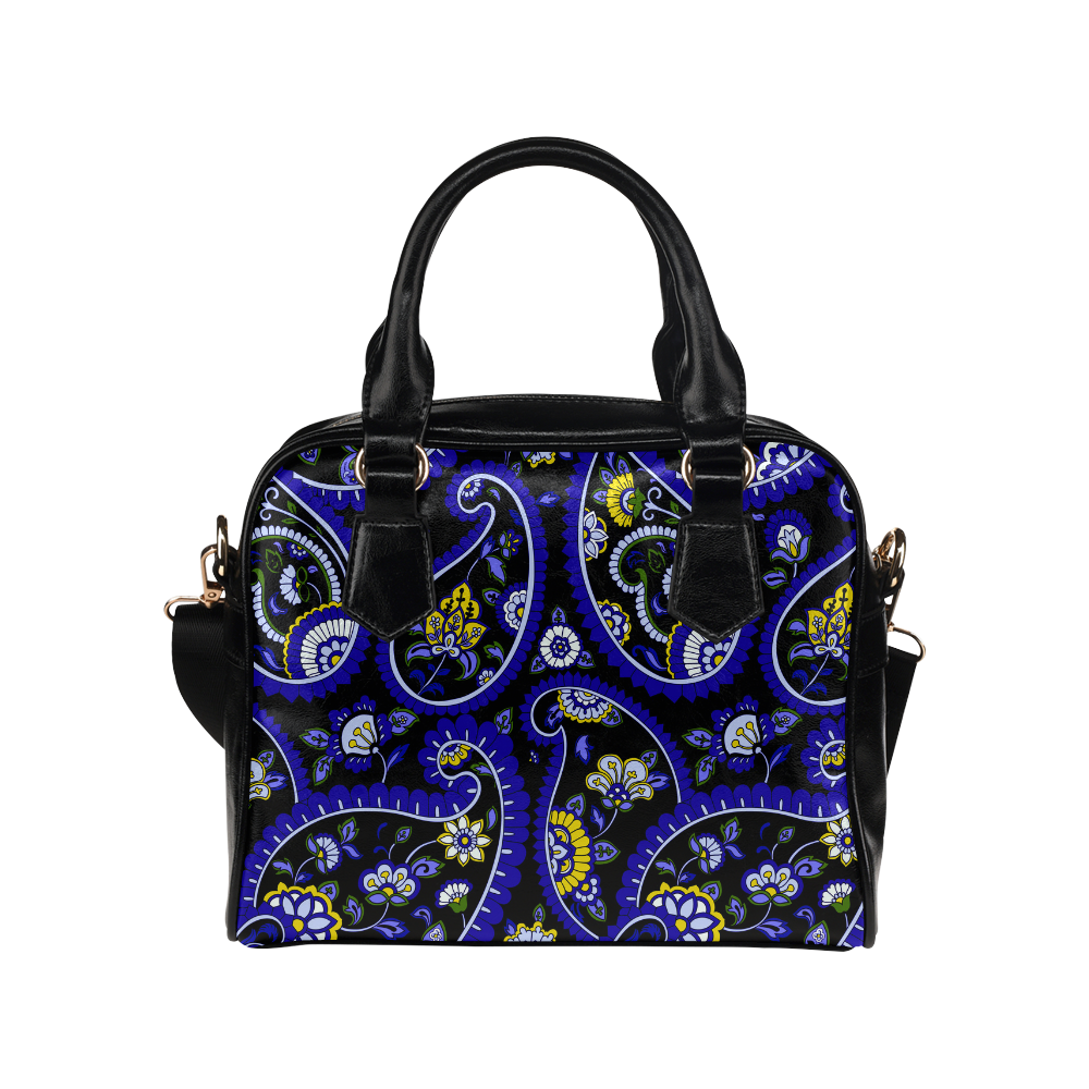 Blue Gold Elegant Vintage Floral Paisley Shoulder Handbag (Model 1634)