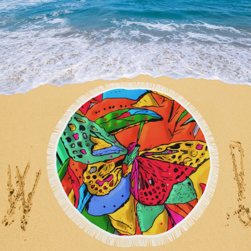 Fly my butterfly by Nico Bielow Circular Beach Shawl 59"x 59"