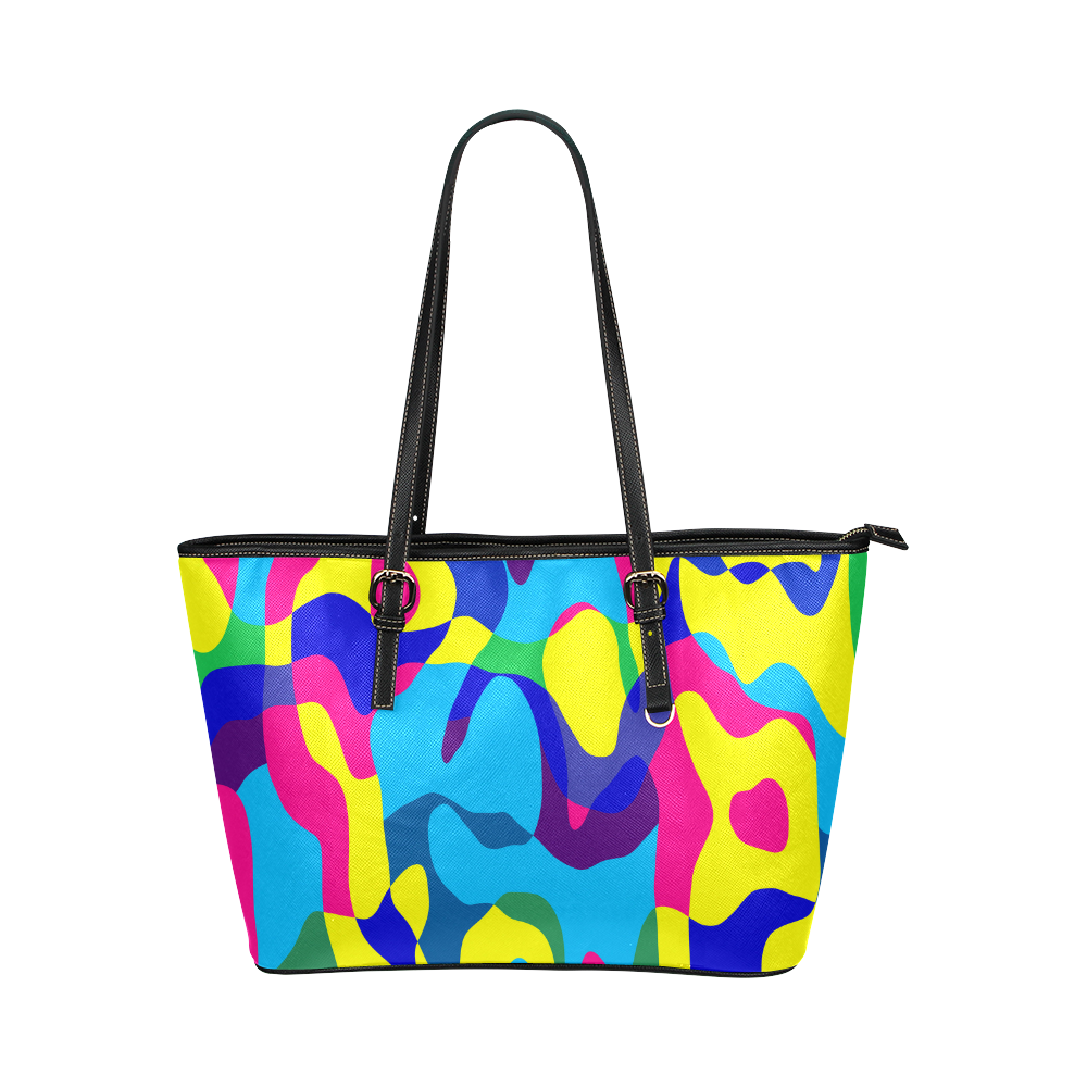 Colorful chaos Leather Tote Bag/Large (Model 1651)