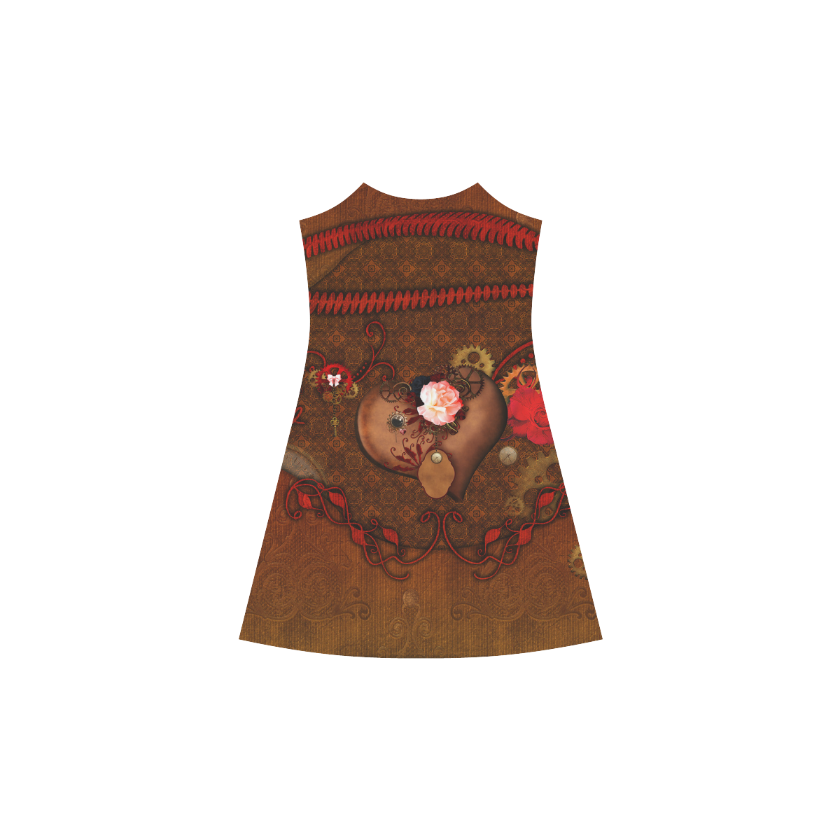 Steampunk heart with roses, valentines Alcestis Slip Dress (Model D05)