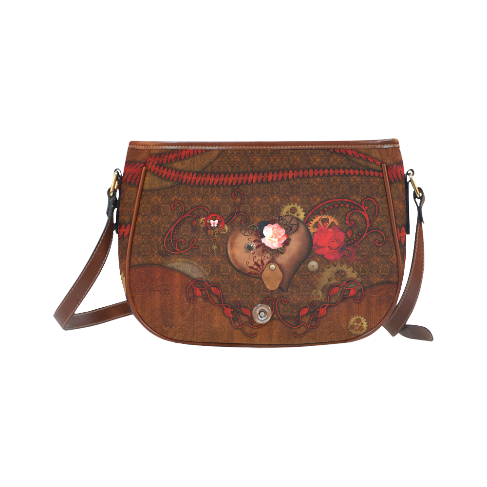 Steampunk heart with roses, valentines Saddle Bag/Large (Model 1649)