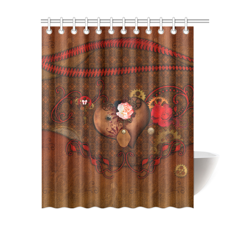 Steampunk heart with roses, valentines Shower Curtain 60"x72"