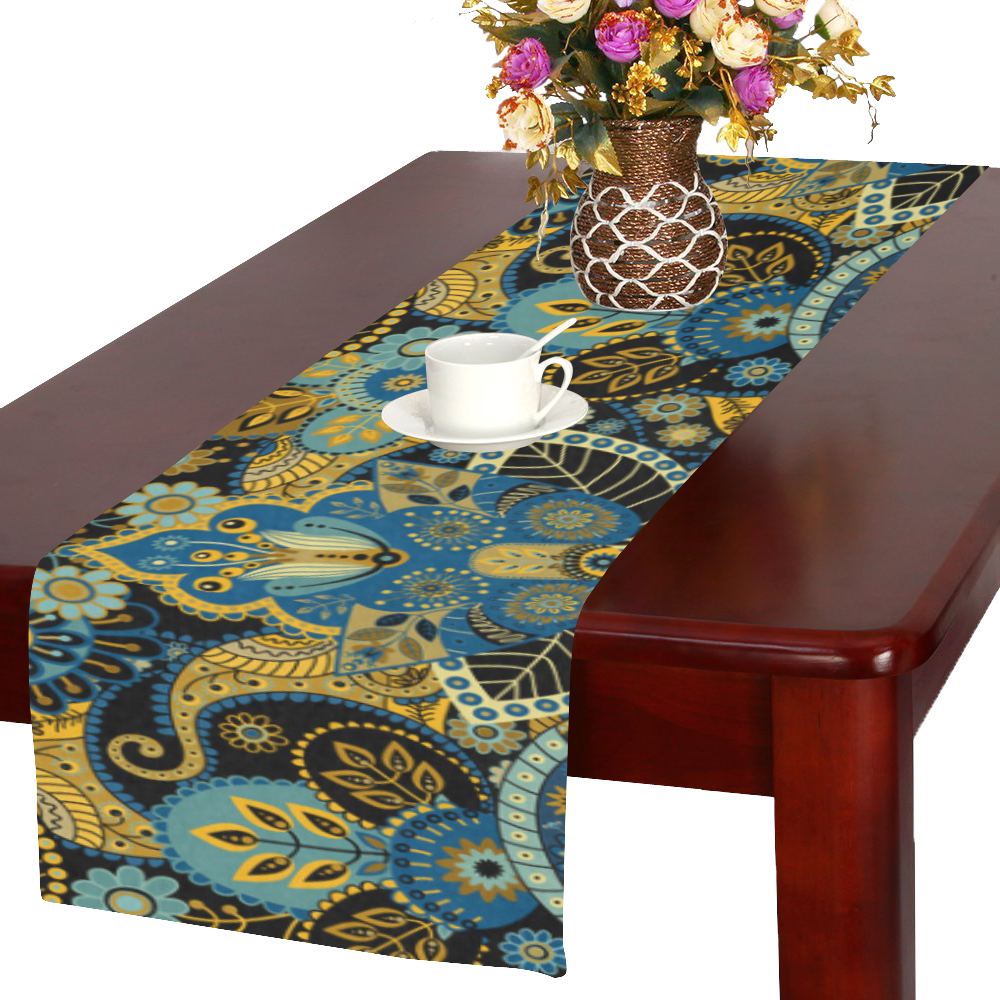 Beautiful Paisley Vintage Aqua Gold Floral Table Runner 16x72 inch