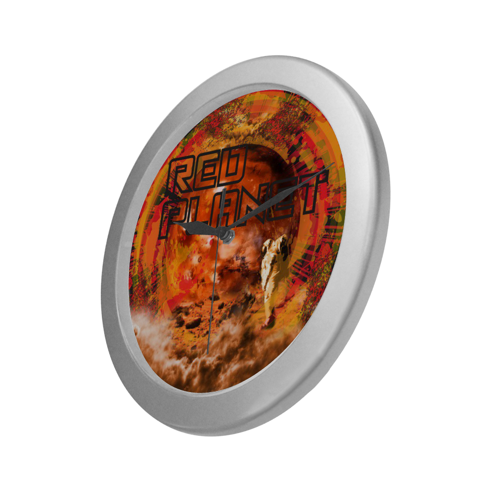 Mars Red Planet Graphic Design Silver Color Wall Clock