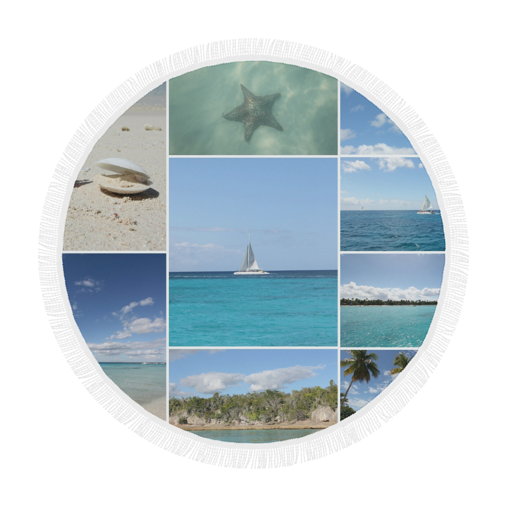 Isla Saona Caribbean Photo Collage Circular Beach Shawl 59"x 59"