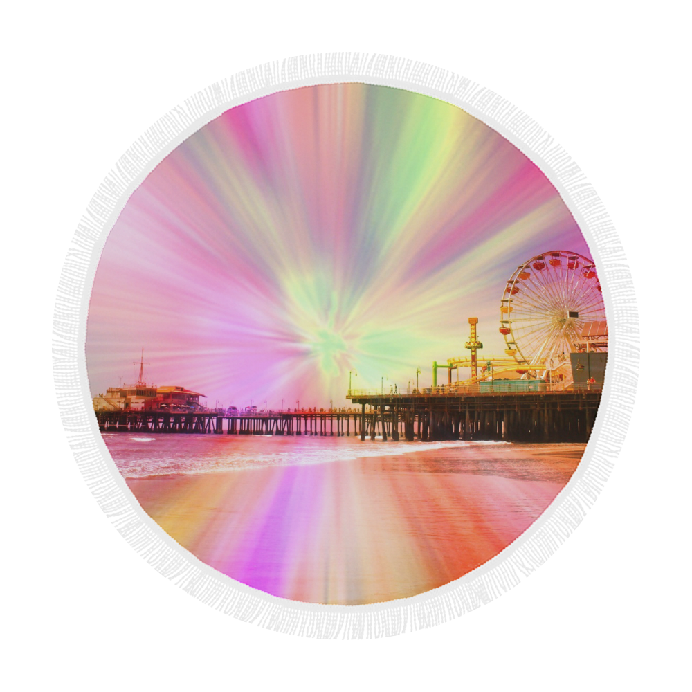 Pink Explosion Santa Monica Pier Circular Beach Shawl 59"x 59"