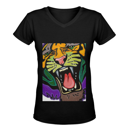 Tiger Women's Deep V-neck T-shirt (Model T19)