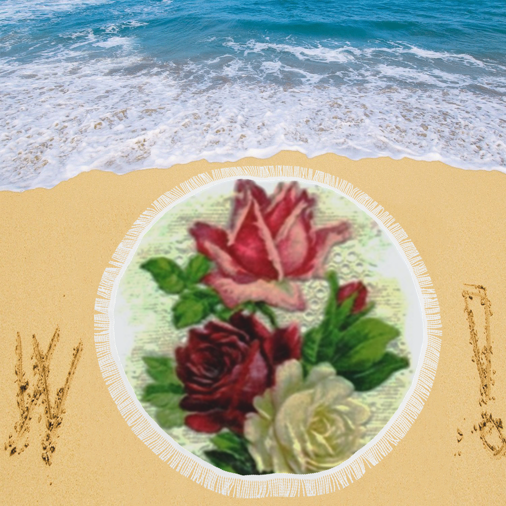 Vintage Lace and Roses Circular Beach Shawl 59"x 59"
