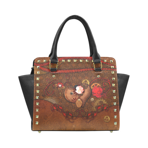 Steampunk heart with roses, valentines Rivet Shoulder Handbag (Model 1645)