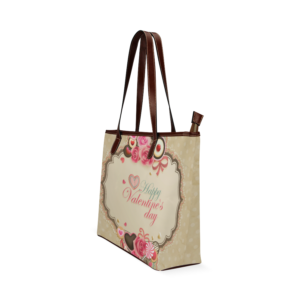 Beautiful Floral Valentine Day Hearts Shoulder Tote Bag (Model 1646)