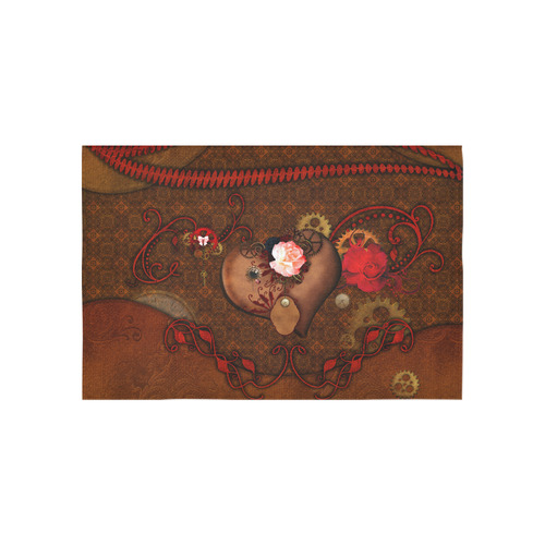 Steampunk heart with roses, valentines Cotton Linen Wall Tapestry 60"x 40"