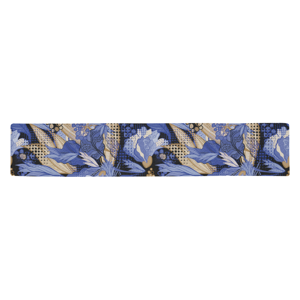 Beautiful Vintage Blue Brown Floral Pattern Table Runner 14x72 inch