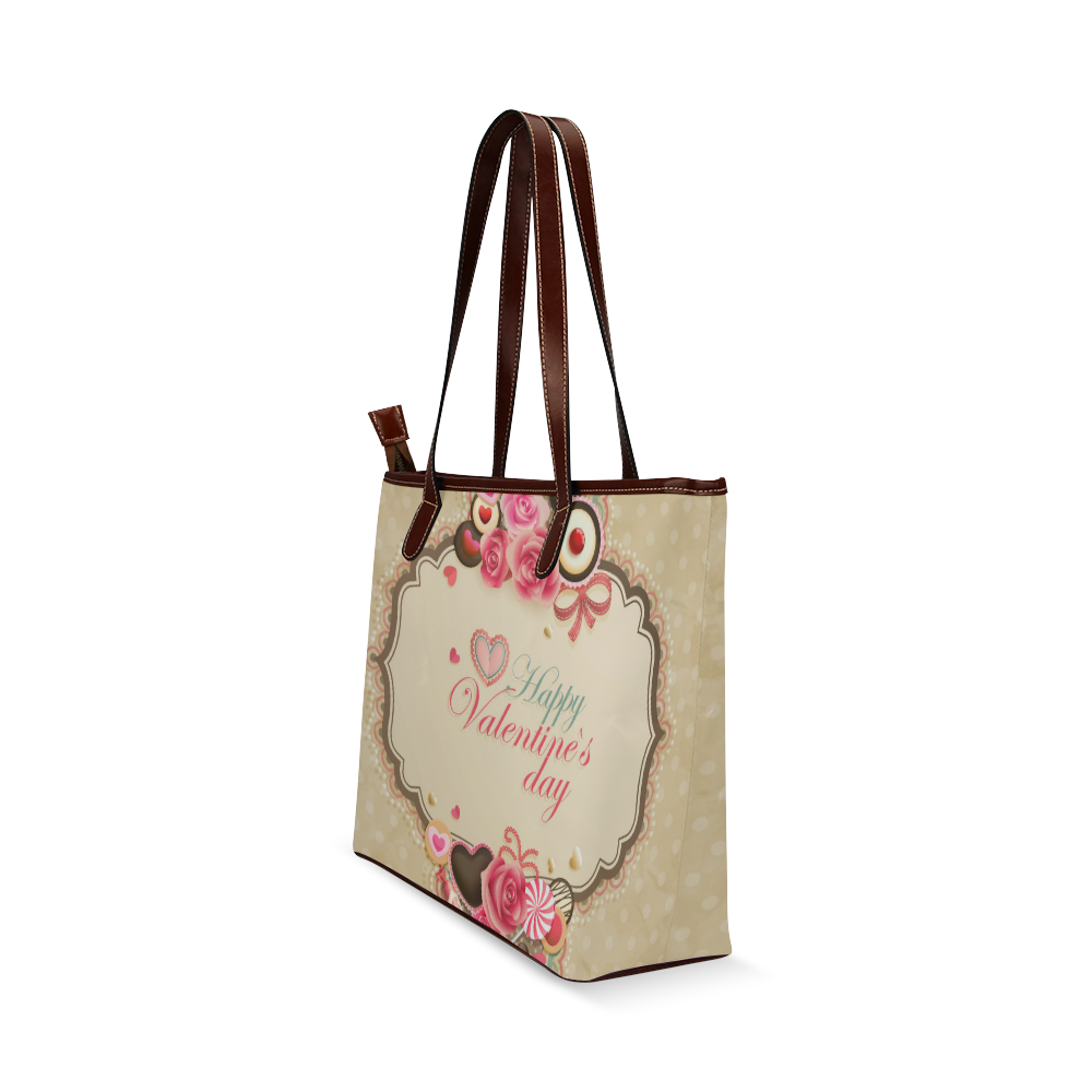 Beautiful Floral Valentine Day Hearts Shoulder Tote Bag (Model 1646)