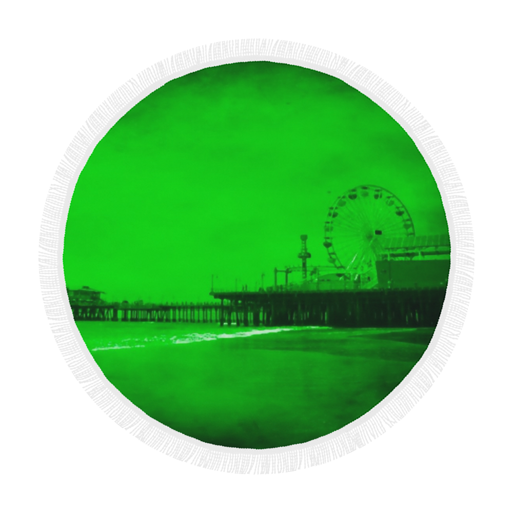 Ghostly Green Santa Monica Pier Circular Beach Shawl 59"x 59"