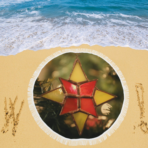 Vintage Christmas Star Ornament Circular Beach Shawl 59"x 59"