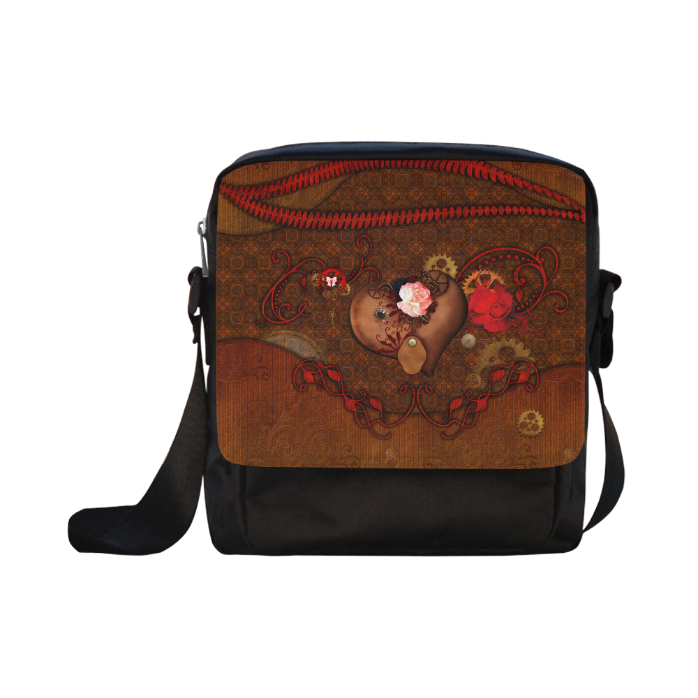 Steampunk heart with roses, valentines Crossbody Nylon Bags (Model 1633)