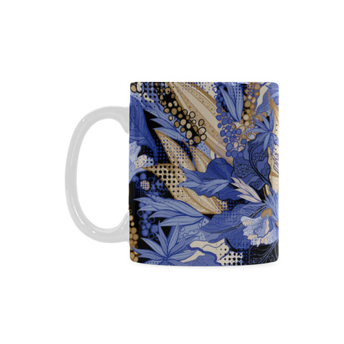 Beautiful Vintage Blue Brown Floral Pattern White Mug(11OZ)