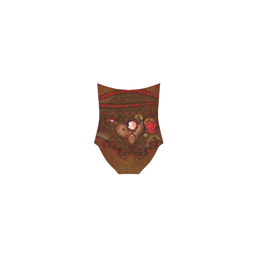 Steampunk heart with roses, valentines Strap Swimsuit ( Model S05)
