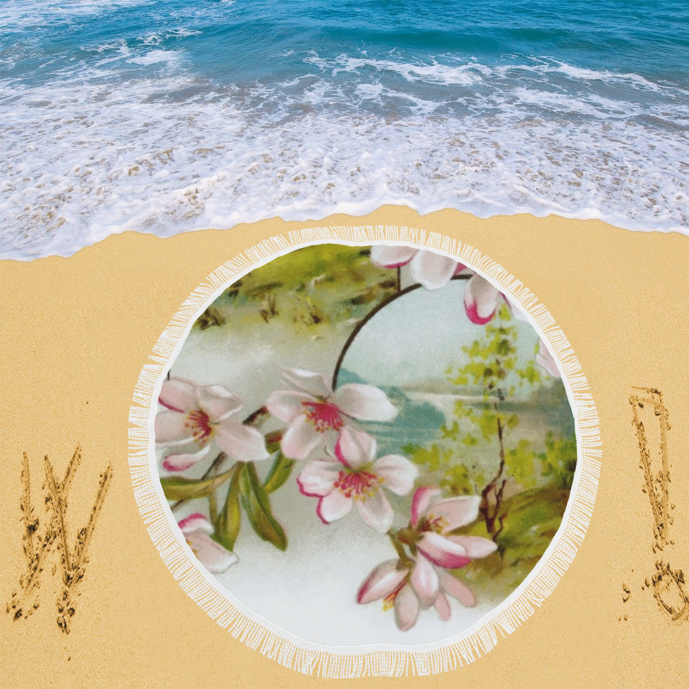 Victorian Pink Floral Circular Beach Shawl 59"x 59"