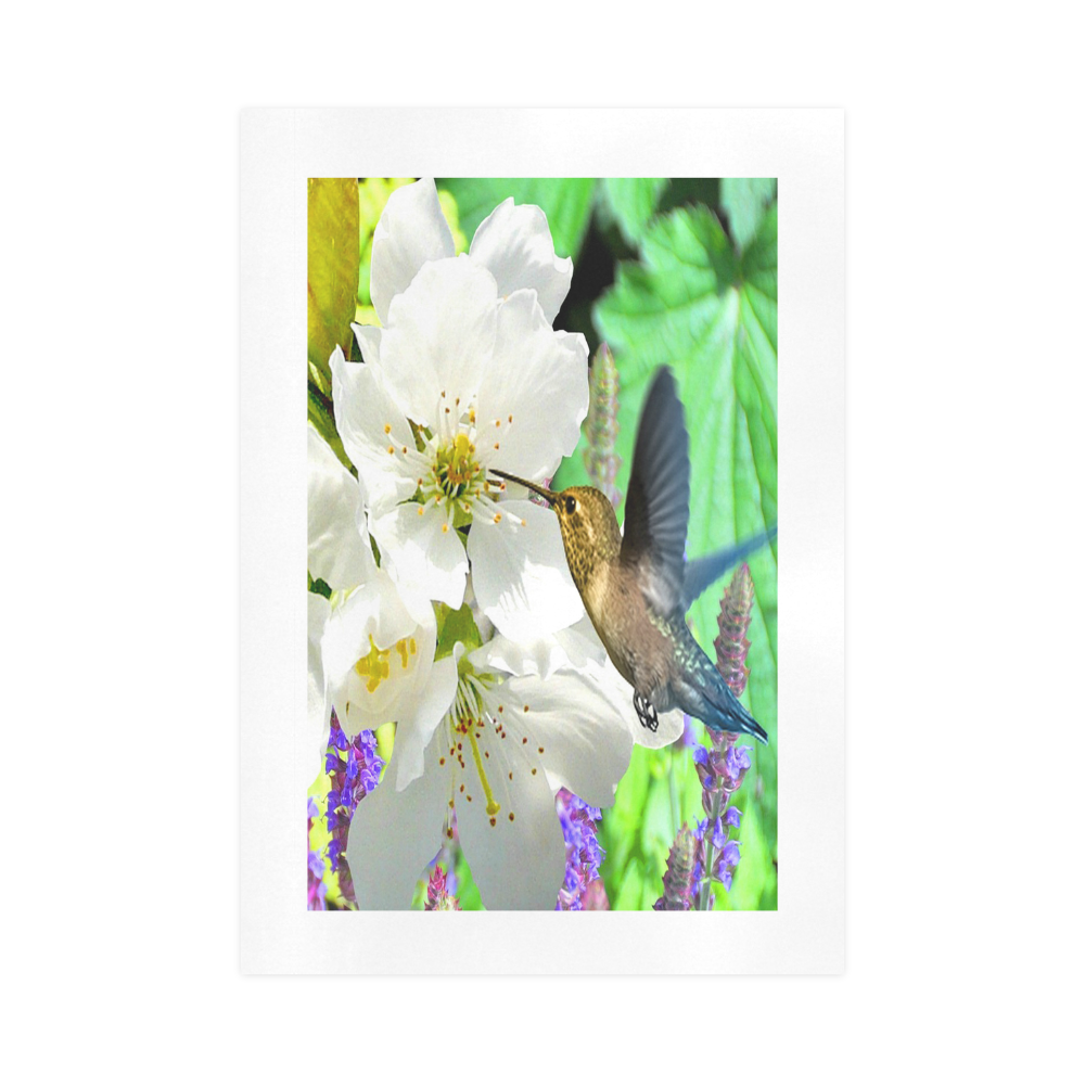 Peach Blossom Hummingbird Art Print 16‘’x23‘’